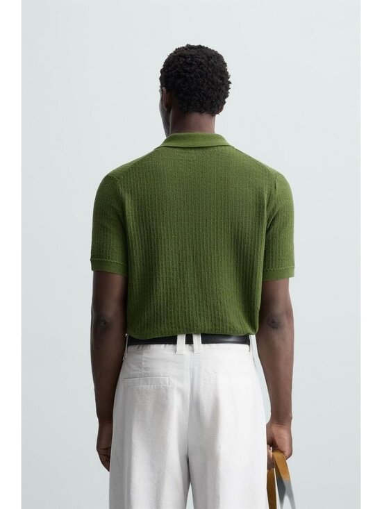 Zara Mens Polo Shirt Size M Green Textured Knit Short Sleeve collar 3166/305 NWT - Picture 3 of 15
